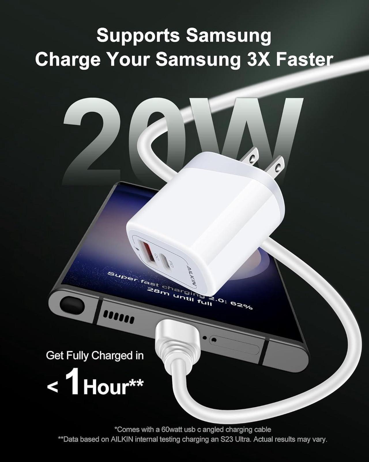 Alt view image 2 of 7 - S24 USB C Charger Fast Charging for iPhone 15 Pro Max 15Pro Plus, USBC Wall Charger + USB-C Cable for Android  Galaxy S24 S23, Google Pixel 8 Pro 7, Dual Port USB C Charger Block Cord