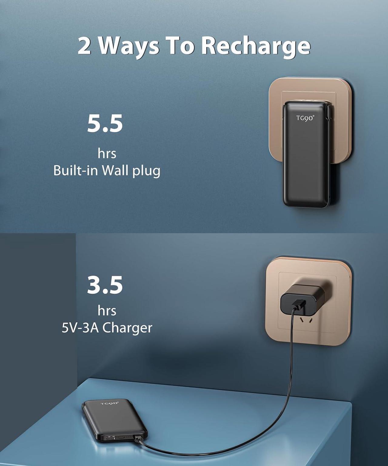 Alt view image 5 of 6 - TG90° 10000mah Portable Charger with Built in Cables and AC Wall Plug, All in One Portable Phone Charger External Battery Packs Compatible with iPhone and Android Phones