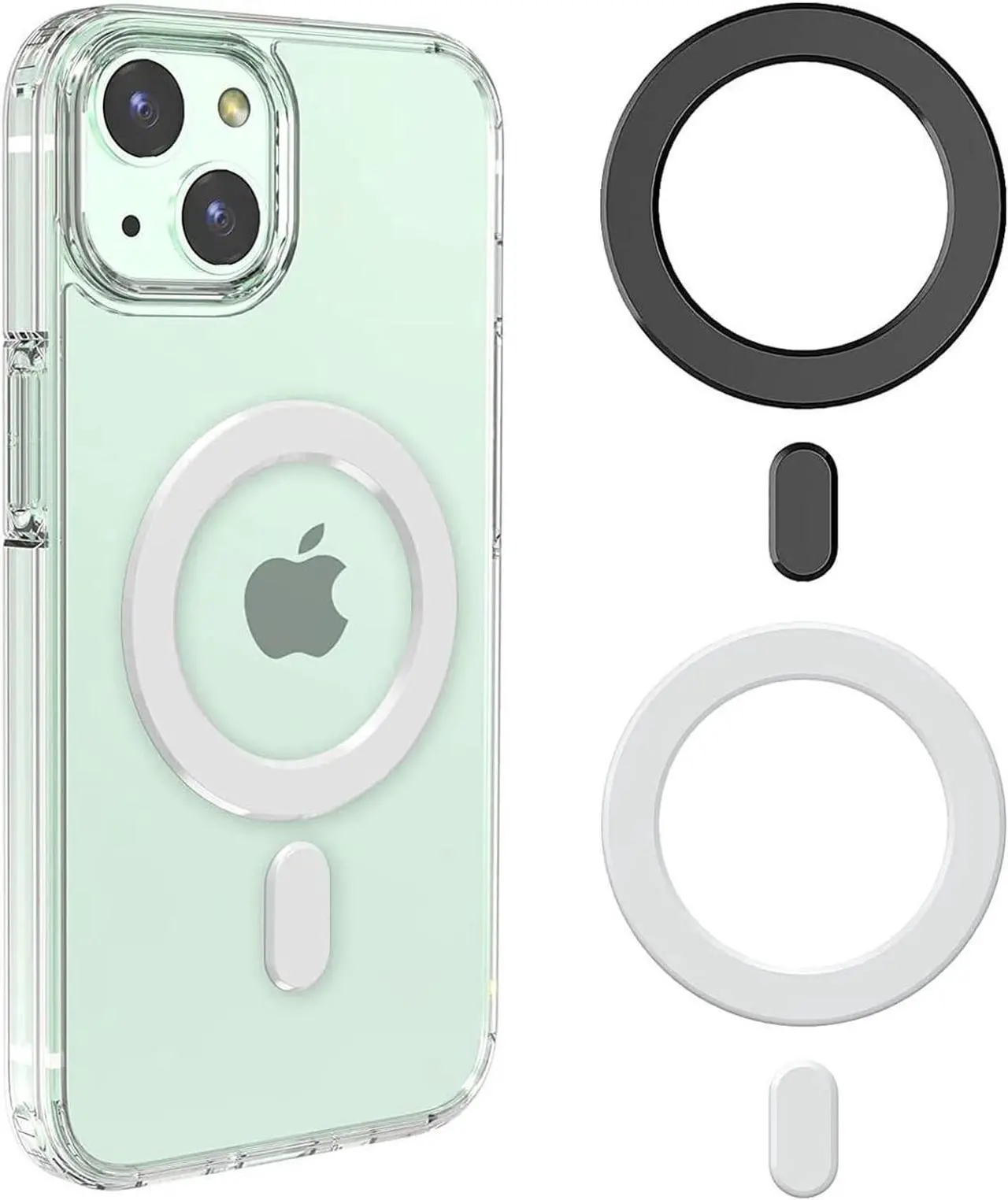 Main image of 2 Pack Magnetic Adapter Ring, Universal Magnet Sticker Compatible with Magsafe Accessories & Wireless Charging for iPhone 15/14/13/12 Pro Max Mini, Galaxy S23/22/21, Black/White