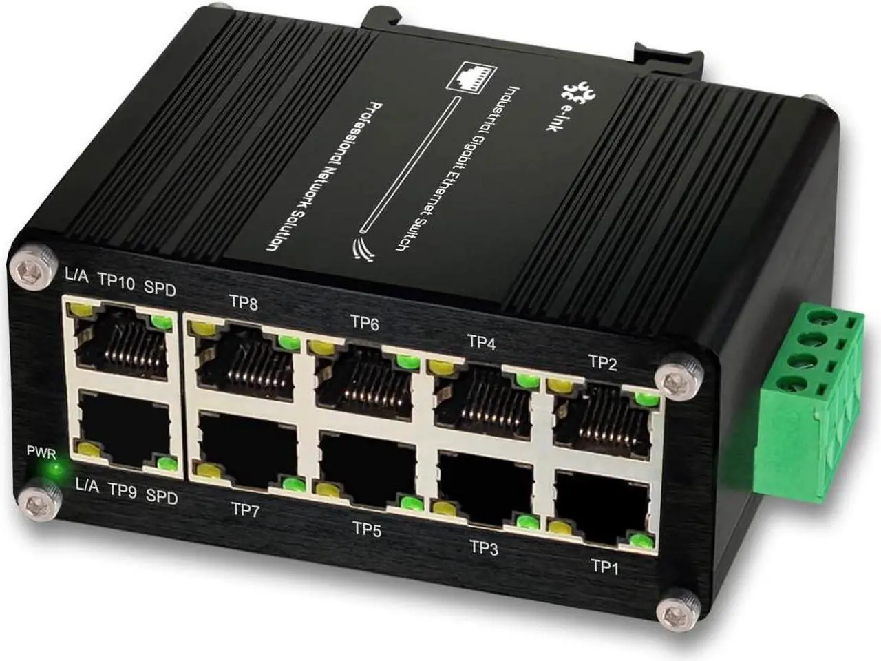 Main image of Industrial 10 Port Gigabit Ethernet Switch, RJ45 10/100/1000Mbps Mini Din Rail Mount Ethernet Switch, 12-48V DC Hardened Unmanaged Network Switch 20Gbps Switching Capacity
