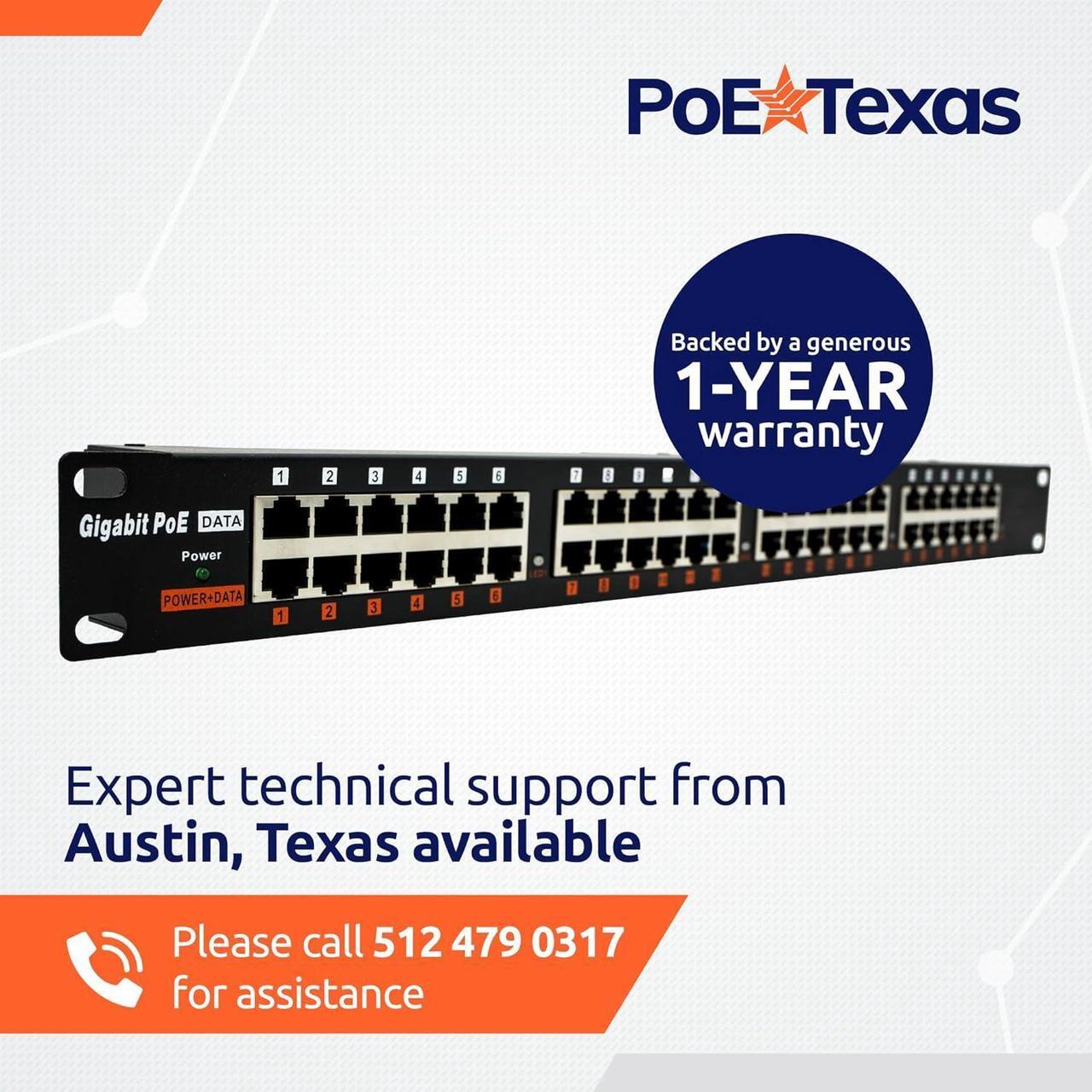 Alt view image 7 of 7 - PoE Texas 24 Port PoE Injector - Multi-Port PoE Gigabit Rack Mount Midspan for IP Cameras, Phones, WiFi AP, Add Power Over Ethernet to Non-PoE Switch or Network Router, Includes 56v 240w Power Supply