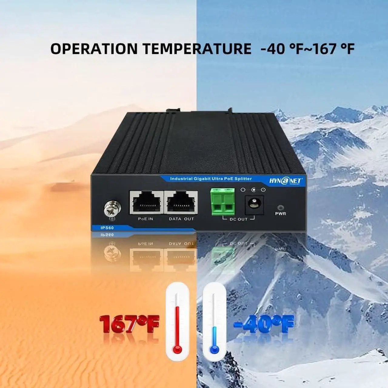 Alt view image 3 of 6 - Industrial Din-Rail 802.3bt 60W Gigabit PoE++ Splitter to 12V/4.25A Power Adapter for PTZ Cameras,Access Points