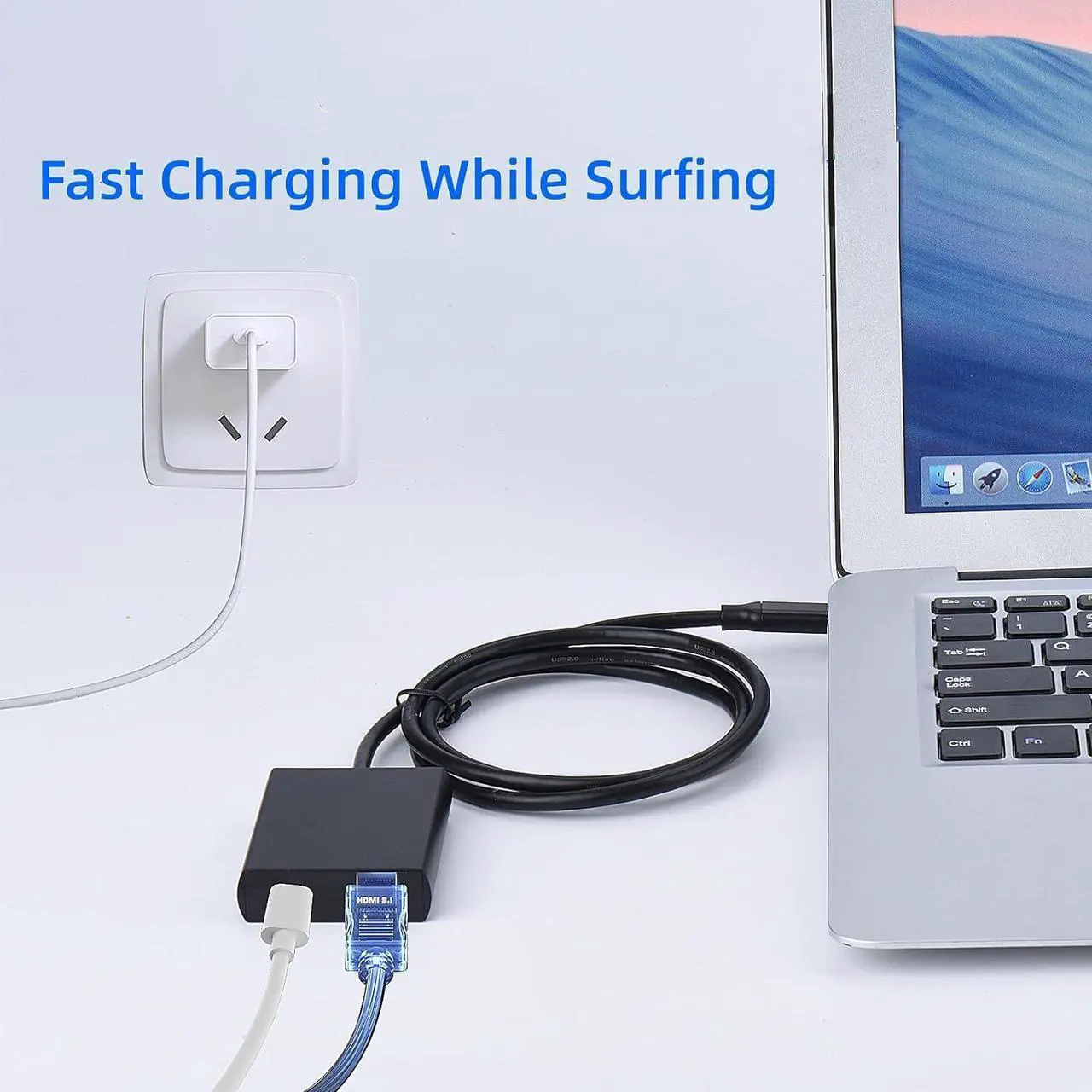 Alt view image 3 of 7 - USB C to Ethernet Adapter with Charging for iPhone 15 Pro/Max, 3.3FT USB-C to RJ45 Ethernet Adapter, Type-C Ethernet LAN Network Adapter Compatible MacBook Pro Air 2018, Samsung, iPad and More