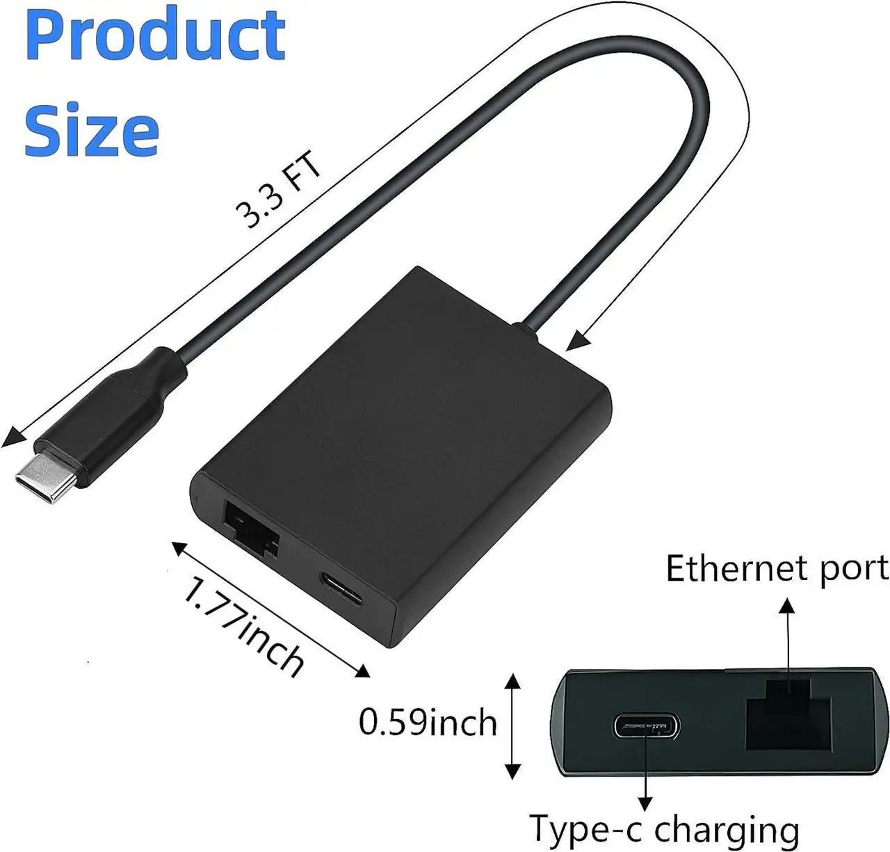 Alt view image 5 of 7 - USB C to Ethernet Adapter with Charging for iPhone 15 Pro/Max, 3.3FT USB-C to RJ45 Ethernet Adapter, Type-C Ethernet LAN Network Adapter Compatible MacBook Pro Air 2018, Samsung, iPad and More