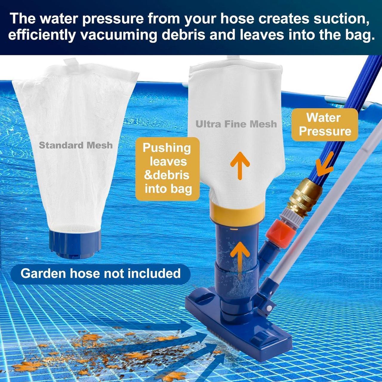 Alt view image 3 of 7 - Portable Pool Vacuum Jet Underwater Cleaner (2024 Upgrade)with Fine Mesh Bag& 56" Pole, Handheld Jet Pool Vacuum for Above Ground Pool, Underwater Spa Pool Vacuum Cleaner Attach to Garden Hose