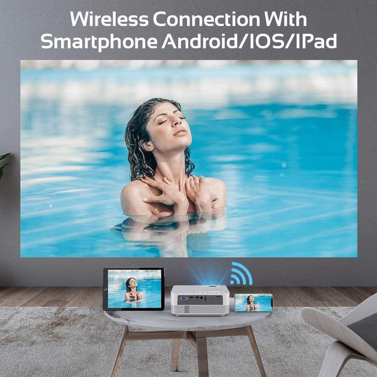 Alt view image 3 of 7 - Native 1080P WiFi Bluetooth Projector, DBPOWER 9500L Full HD Outdoor Movie Projector Support iOS/Android Sync Screen&Zoom, Home Theater Video Projector Compatible w/PC/DVD/TV/Carrying Case Included