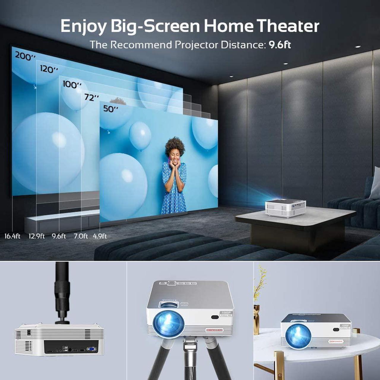 Alt view image 4 of 7 - Native 1080P WiFi Bluetooth Projector, DBPOWER 9500L Full HD Outdoor Movie Projector Support iOS/Android Sync Screen&Zoom, Home Theater Video Projector Compatible w/PC/DVD/TV/Carrying Case Included