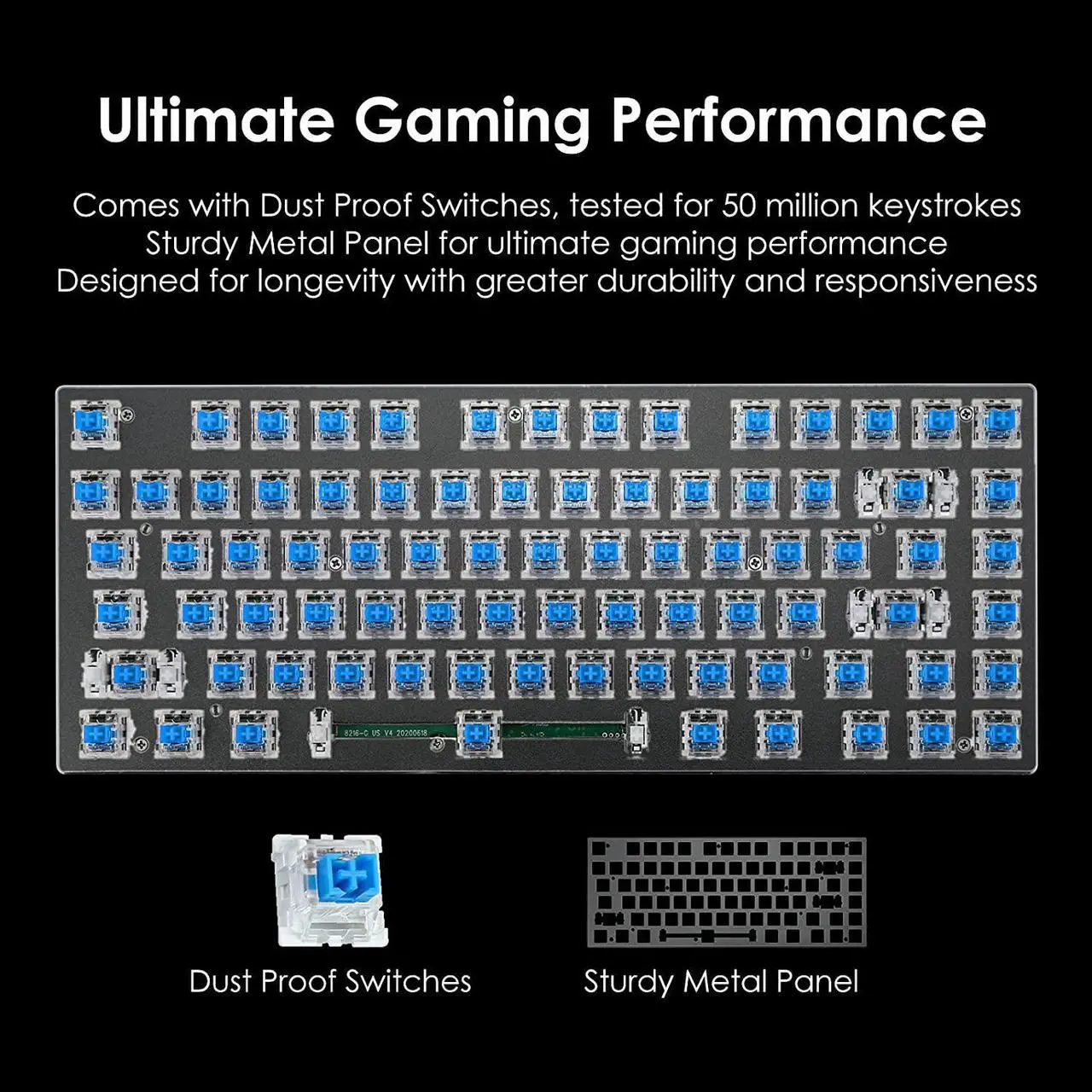 Alt view image 2 of 7 - HUO JI E-Yooso Z-88 RGB Mechanical Gaming Keyboard, Metal Panel, Blue Switches - Clicky, Compact 81 Keys Hot Swappable for Mac, PC, Black