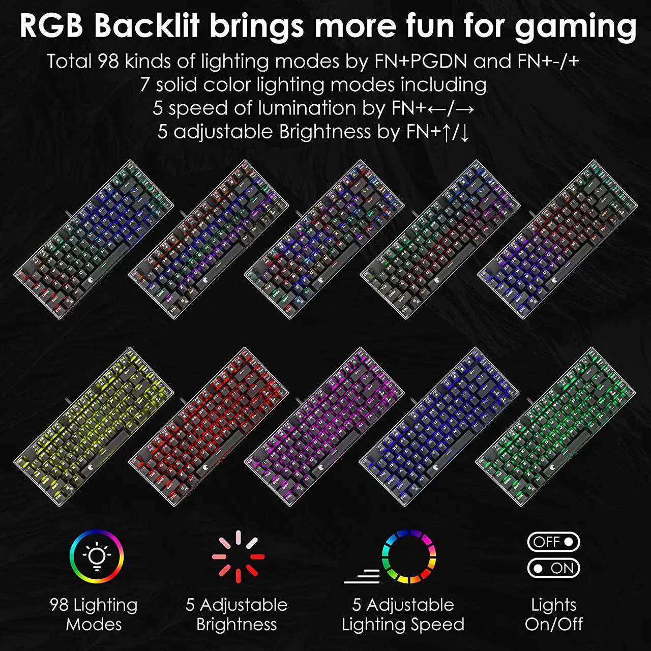Alt view image 3 of 7 - HUO JI E-Yooso Z-88 RGB Mechanical Gaming Keyboard, Metal Panel, Blue Switches - Clicky, Compact 81 Keys Hot Swappable for Mac, PC, Black