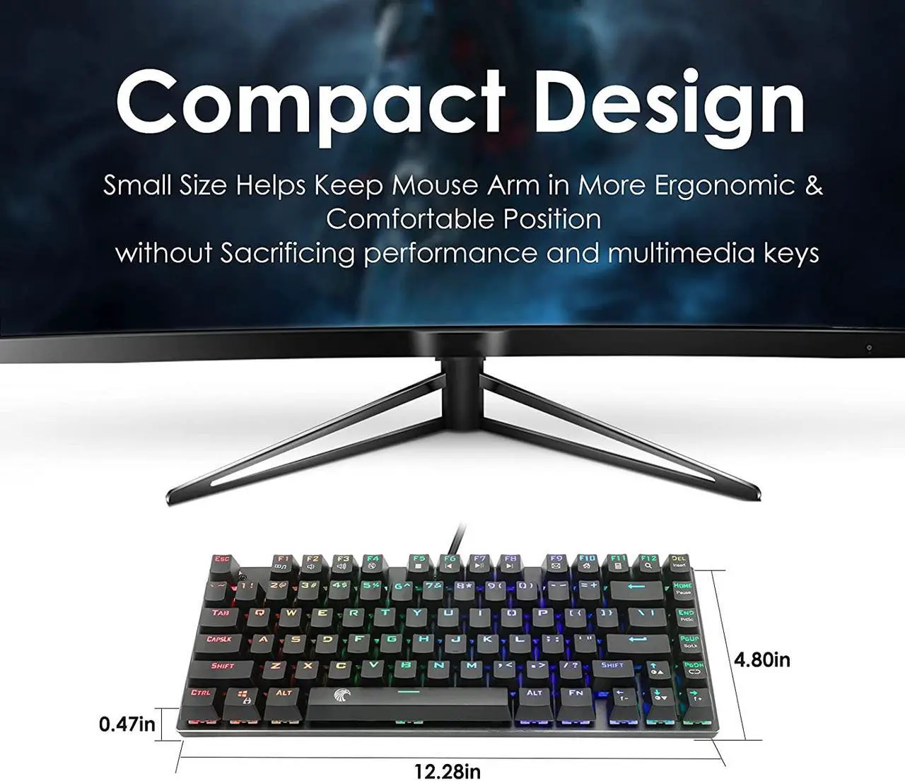 Alt view image 4 of 7 - HUO JI E-Yooso Z-88 RGB Mechanical Gaming Keyboard, Metal Panel, Blue Switches - Clicky, Compact 81 Keys Hot Swappable for Mac, PC, Black