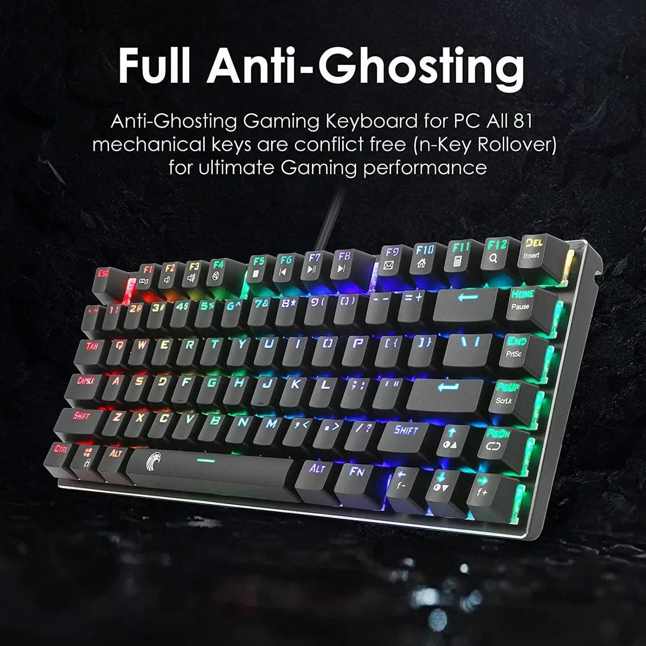 Alt view image 6 of 7 - HUO JI E-Yooso Z-88 RGB Mechanical Gaming Keyboard, Metal Panel, Blue Switches - Clicky, Compact 81 Keys Hot Swappable for Mac, PC, Black