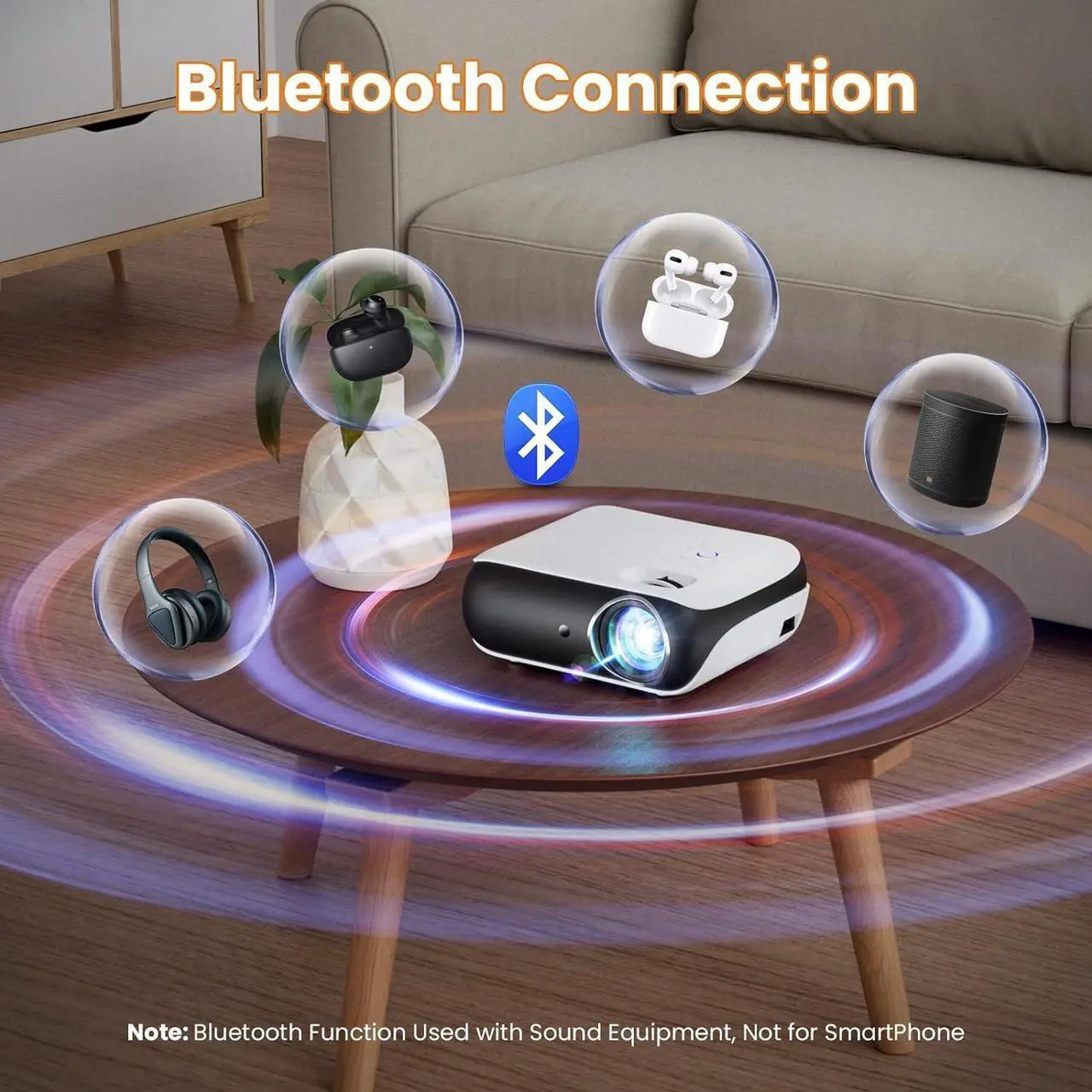 Alt view image 4 of 7 - Projector Native 1080P Bluetooth Projector with 100''Screen, 9500L Portable Outdoor Movie Projector Compatible with Smartphone, HDMI,USB,AV,Fire Stick, PS5