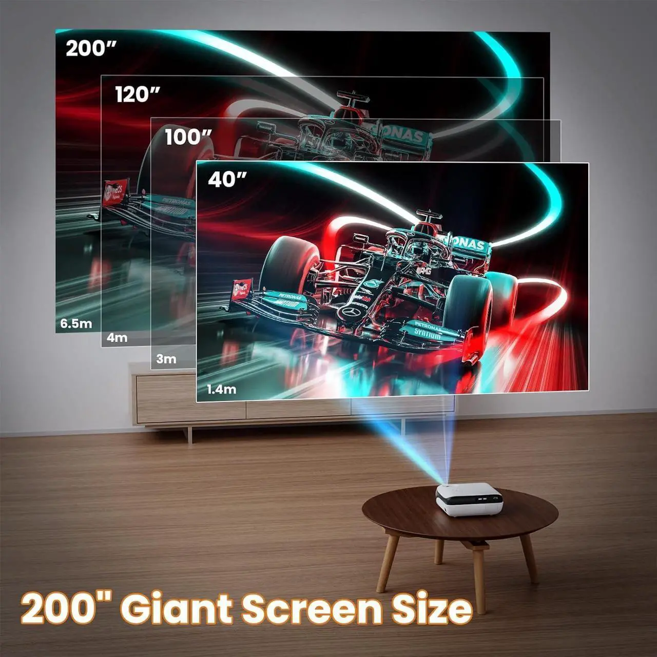 Alt view image 5 of 7 - Projector Native 1080P Bluetooth Projector with 100''Screen, 9500L Portable Outdoor Movie Projector Compatible with Smartphone, HDMI,USB,AV,Fire Stick, PS5