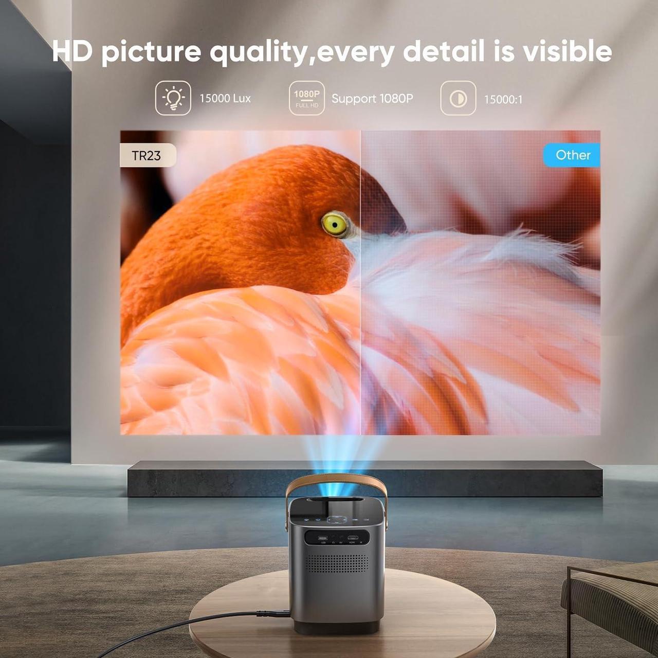 Alt view image 3 of 6 - 5G WiFi Bluetooth Projector, TOPTRO TR23 Outdoor Projector 1080P Supported 15000 Lumen, Mini Projector with 360 Degree Surround Sound, Dust-Proof, Projector Compatible with TV Stick, iOS, Android, PS5