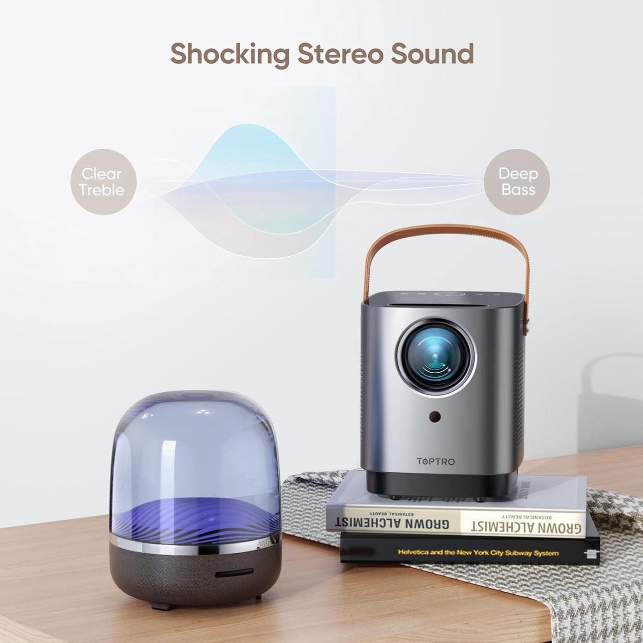 Alt view image 5 of 6 - 5G WiFi Bluetooth Projector, TOPTRO TR23 Outdoor Projector 1080P Supported 15000 Lumen, Mini Projector with 360 Degree Surround Sound, Dust-Proof, Projector Compatible with TV Stick, iOS, Android, PS5