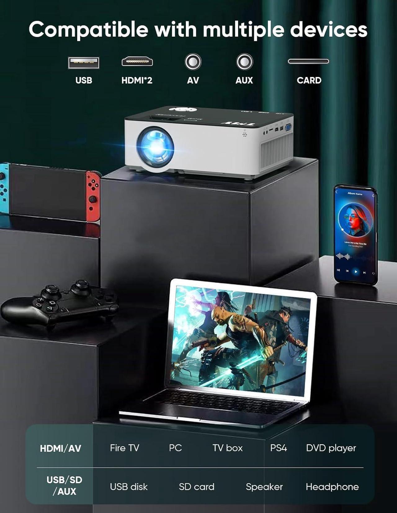 Alt view image 7 of 7 - Native 1080P Projector with 5G WiFi and Bluetooth 5.1, 13000 Lumens 4K Supported Mini Projector, Portable Projector Compatible with TV Stick/Phone/PC/DVD/HDMI/AV/USB/SD, Outdoor Movie Projector