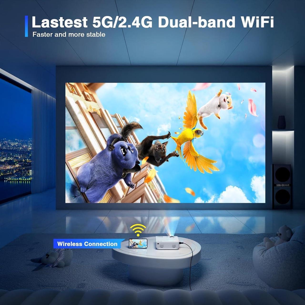 Alt view image 2 of 7 - AuKing Projector with WiFi and Bluetooth, 2024 Upgraded Mini Projector, Full HD 1080P Home Theater Video Projector, Compatible with HDMI/USB/AV/Smartphone/TV Box/Laptop