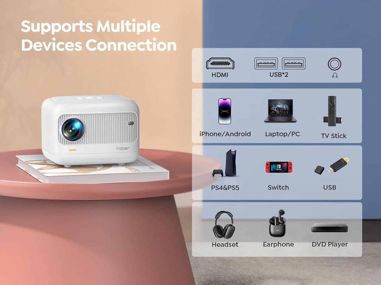Alt view image 7 of 7 - [Electric Focus]Mini Projector with 5G WiFi and Bluetooth 5.2,YABER 15000 Lumen 1080P Outdoor Projector Support ±40° Keystone Correction,Portable Projector for Phone/ TV Stick/Laptop/PS5