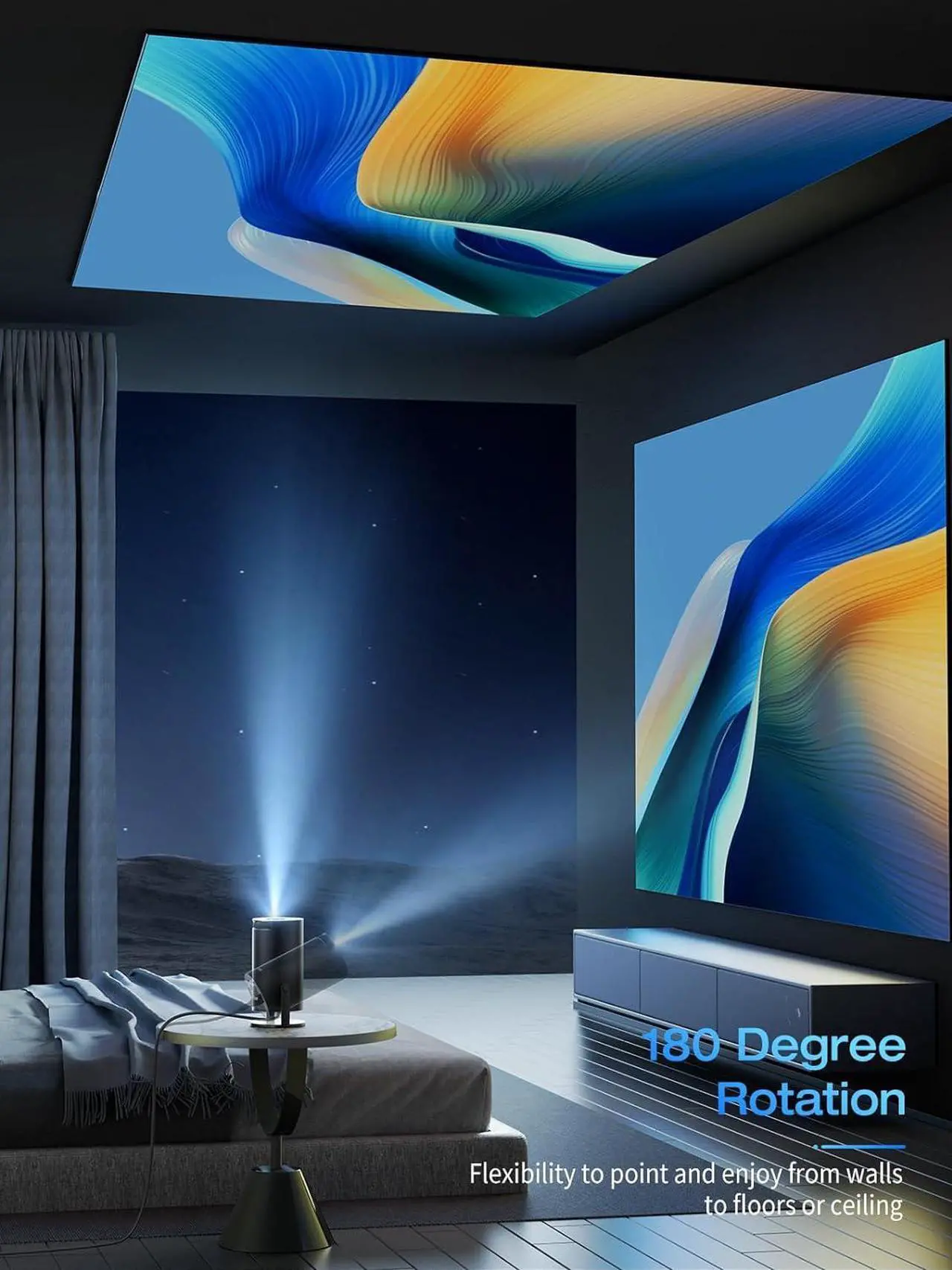 Alt view image 2 of 7 - 4K Mini Projector with WiFi and Bluetooth, 180° Rotation & Auto Keystone, Full HD 1080P Supported, Portable HY300 Outdoor Movie Projector, Compatible with TV Stick/Windows/iOS/Android/HDMI/USB