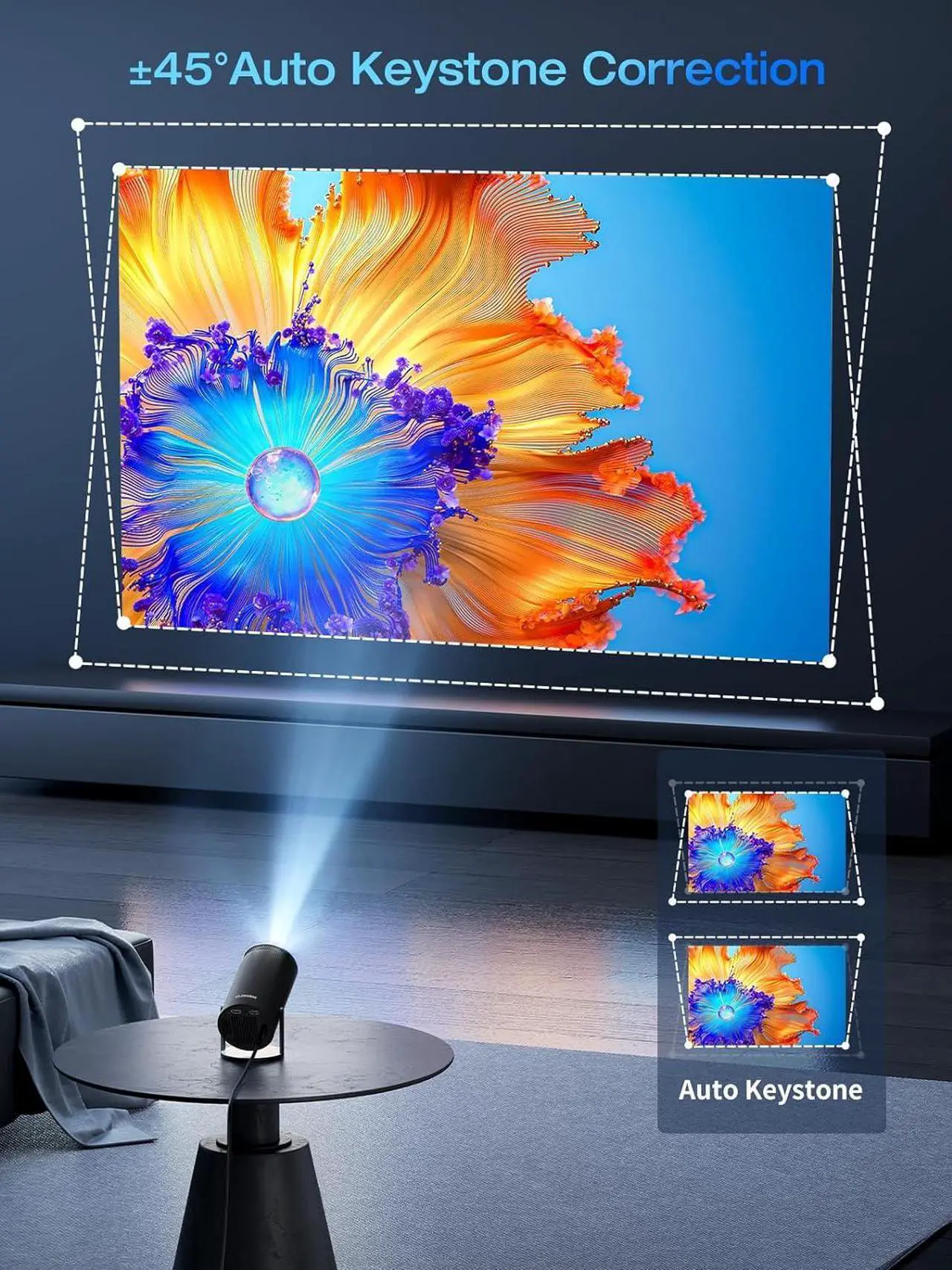 Alt view image 6 of 7 - 4K Mini Projector with WiFi and Bluetooth, 180° Rotation & Auto Keystone, Full HD 1080P Supported, Portable HY300 Outdoor Movie Projector, Compatible with TV Stick/Windows/iOS/Android/HDMI/USB