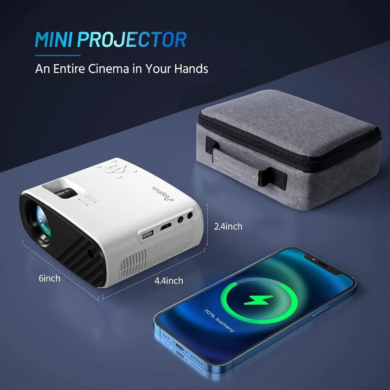 Alt view image 5 of 7 - Mini Projector for iPhone, ELEPHAS 2023 Upgraded 1080P HD Projector, 8000L Portable Projector with Tripod and Carry Bag, Movie Projector Compatible with Android/iOS/Windows/TV Stick/HDMI/USB