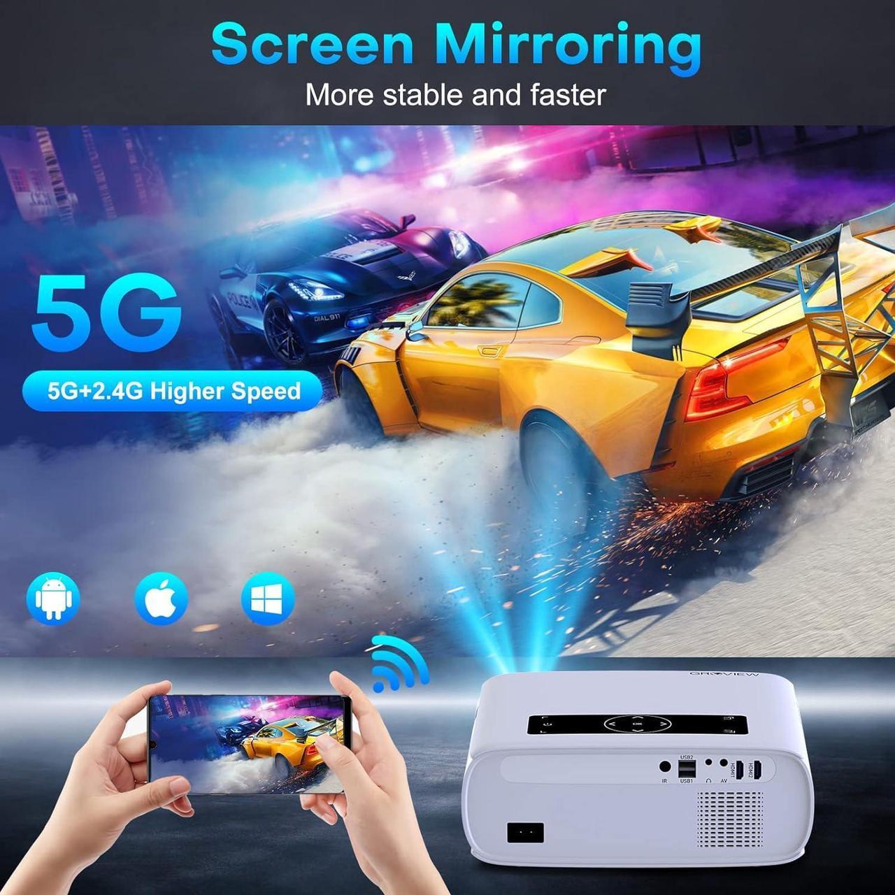 Alt view image 3 of 7 - Projector, 15000lux 490ANSI Native 1080P WiFi Bluetooth Projector, 300'' Video Projector, Supports 4K & Zoom, 5G Sync, Compatible with HDMI USB/ AV/ Smartphone/ Pad/ Laptop/ DVD/ TV Stick/ PS5