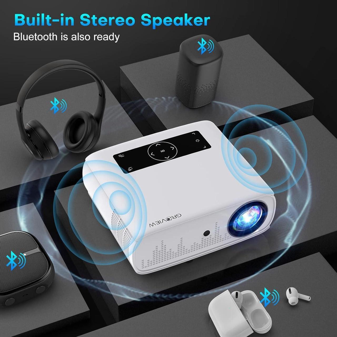 Alt view image 4 of 7 - Projector, 15000lux 490ANSI Native 1080P WiFi Bluetooth Projector, 300'' Video Projector, Supports 4K & Zoom, 5G Sync, Compatible with HDMI USB/ AV/ Smartphone/ Pad/ Laptop/ DVD/ TV Stick/ PS5
