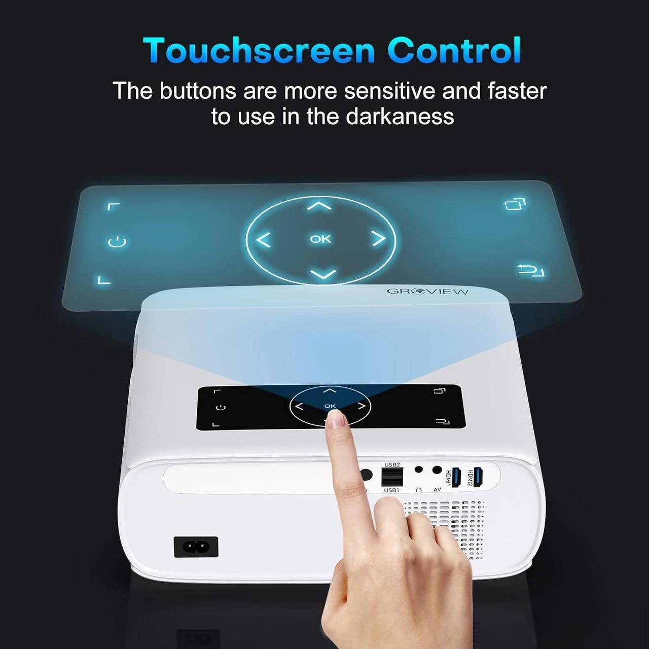 Alt view image 6 of 7 - Projector, 15000lux 490ANSI Native 1080P WiFi Bluetooth Projector, 300'' Video Projector, Supports 4K & Zoom, 5G Sync, Compatible with HDMI USB/ AV/ Smartphone/ Pad/ Laptop/ DVD/ TV Stick/ PS5