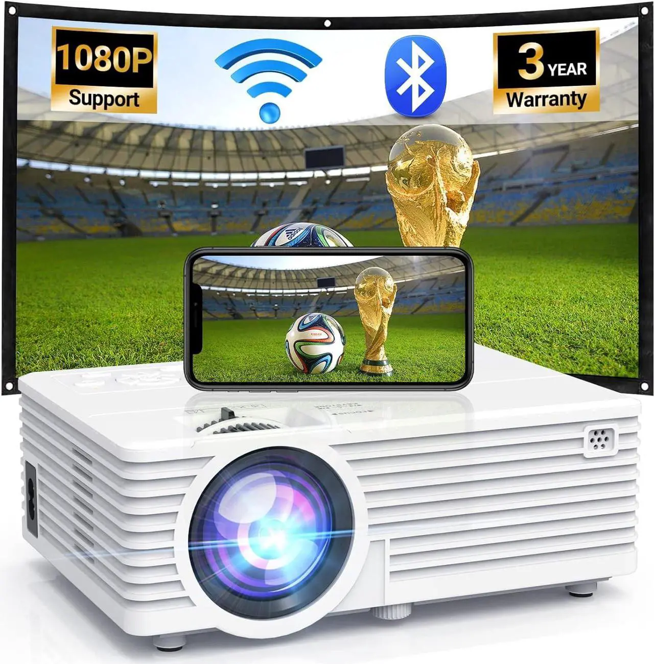 Main image of Projector with WIFI and Bluetooth, Updated 9500L Full HD 1080P Supported Home Movie projector, Portable Outdoor Projector Compatible with HDMI, USB, TV Stick, Smartphone, Laptop