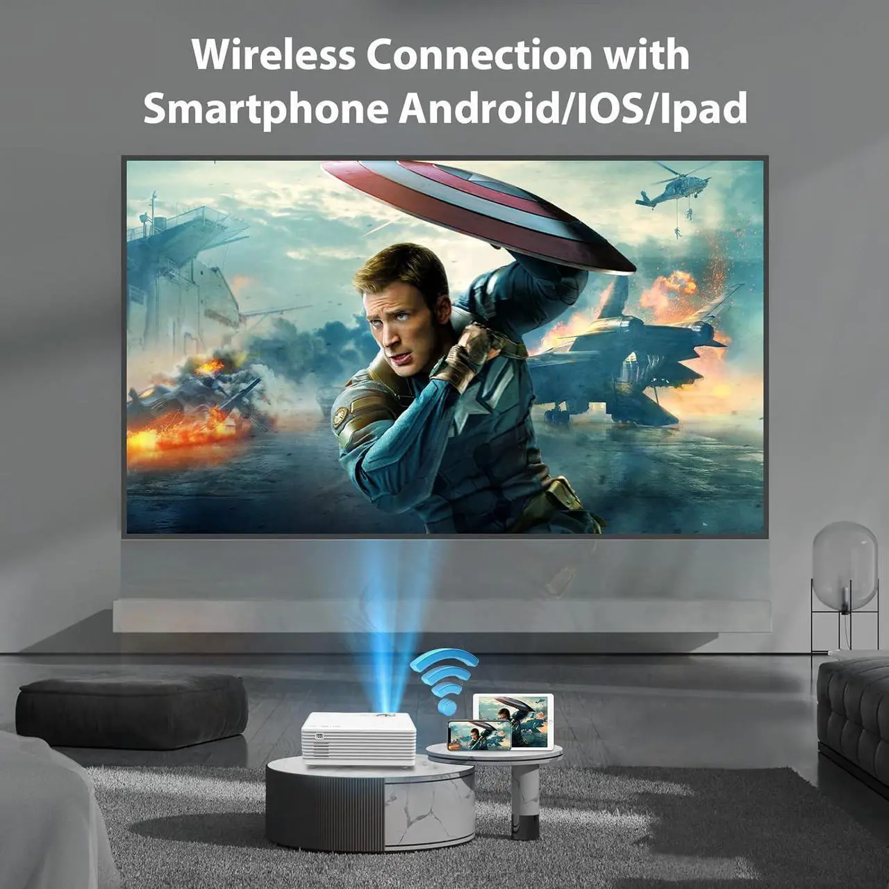 Alt view image 4 of 7 - Projector with WIFI and Bluetooth, Updated 9500L Full HD 1080P Supported Home Movie projector, Portable Outdoor Projector Compatible with HDMI, USB, TV Stick, Smartphone, Laptop