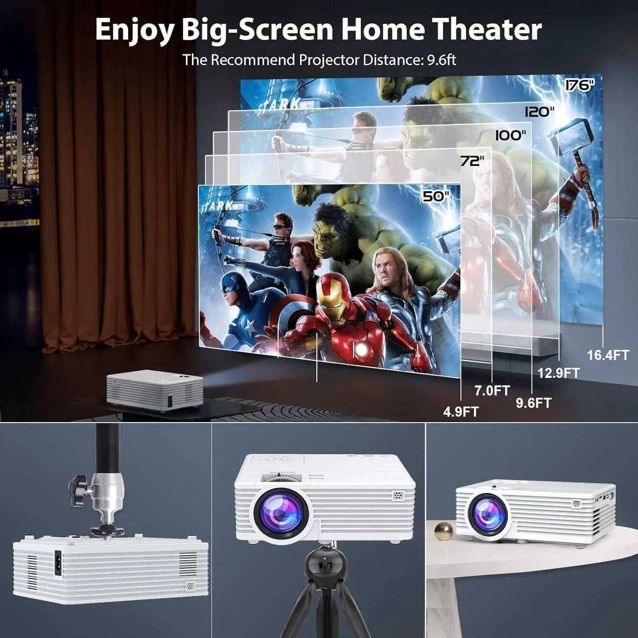Alt view image 6 of 7 - Projector with WIFI and Bluetooth, Updated 9500L Full HD 1080P Supported Home Movie projector, Portable Outdoor Projector Compatible with HDMI, USB, TV Stick, Smartphone, Laptop