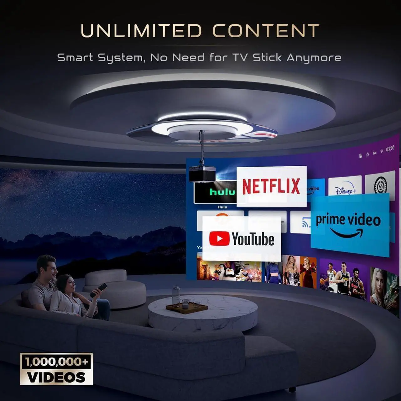 Alt view image 4 of 7 - All-in-One Projector 4K, AURZEN BOOM 3 Smart Projector with WiFi and Bluetooth, 3D Dolby Audio & 36W Speakers, AI Auto Focus & Keystone, Netflix Official 4K Supported 500 ANSI Home Outdoor proyector