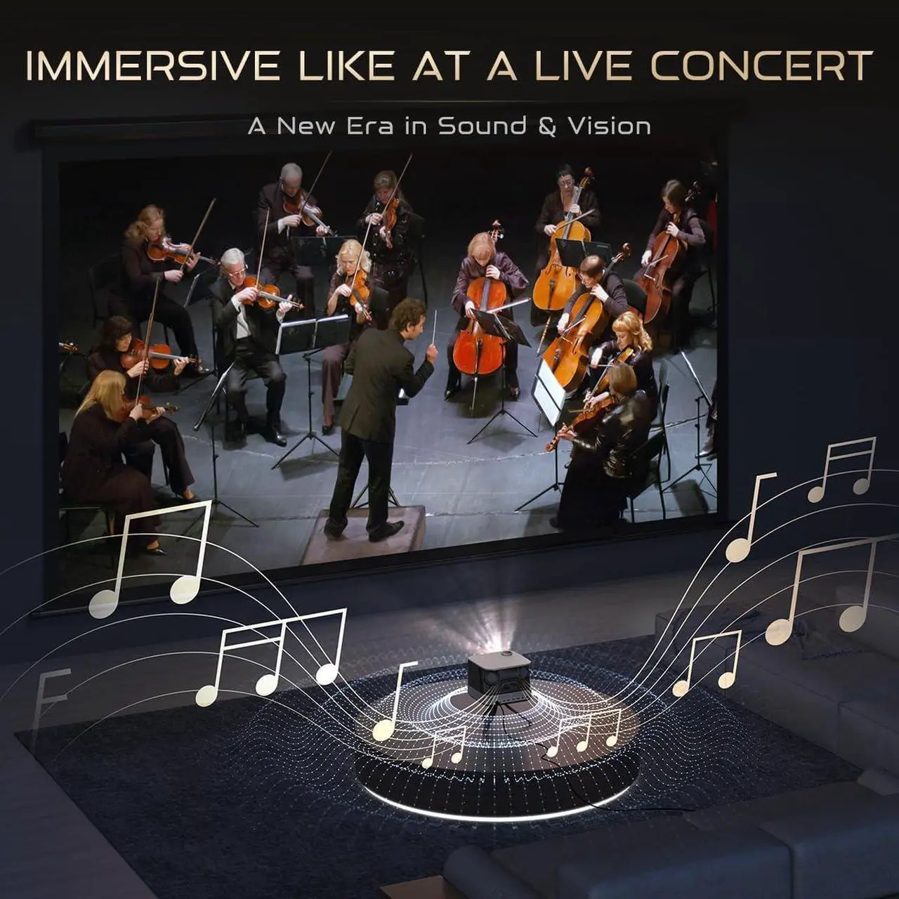 Alt view image 3 of 7 - All-in-One Projector 4K, AURZEN BOOM 3 Smart Projector with WiFi and Bluetooth, 3D Dolby Audio & 36W Speakers, AI Auto Focus & Keystone, Netflix Official 4K Supported 500 ANSI Home Outdoor proyector