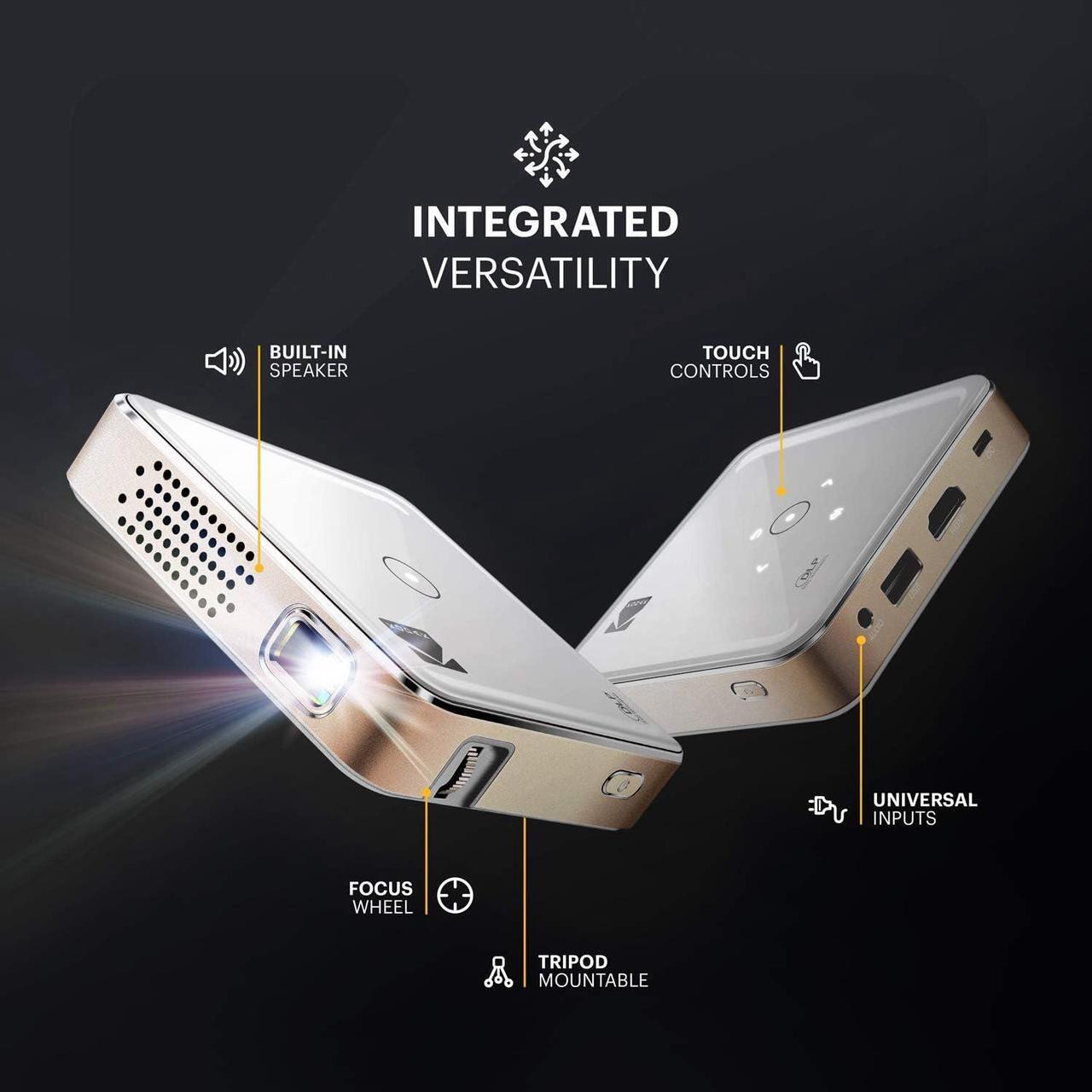 Alt view image 2 of 6 - Kodak Ultra Mini Portable Projector - HD 1080p support LED DLP Rechargeable Pico Projector - 100" Display, Built-in Speaker - HDMI, USB and Micro SD - Compatible with iPhone iPad, Android Phones