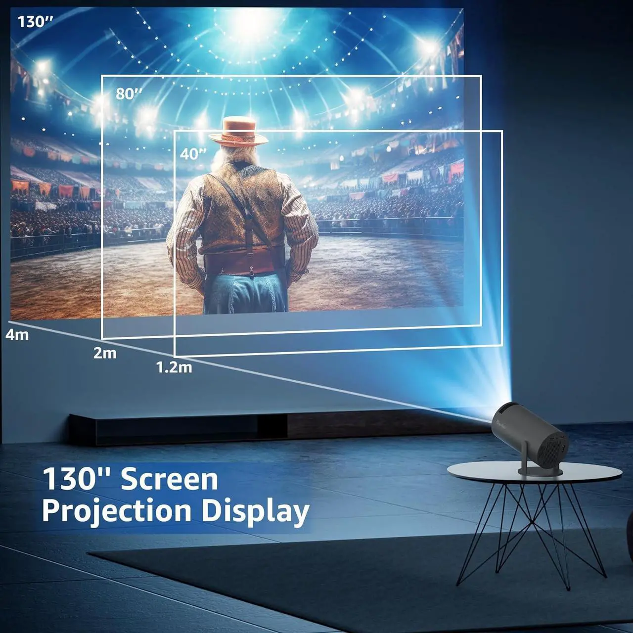 Alt view image 4 of 6 - aubor Mini Projector with Android TV 11.0, Support 1080P Smart Portable Projector with 5G WiFi and Bluetooth, 10000 LumenAuto Keystone Correction, Premium 360 Sound, 40"-130" Screen Video Projector