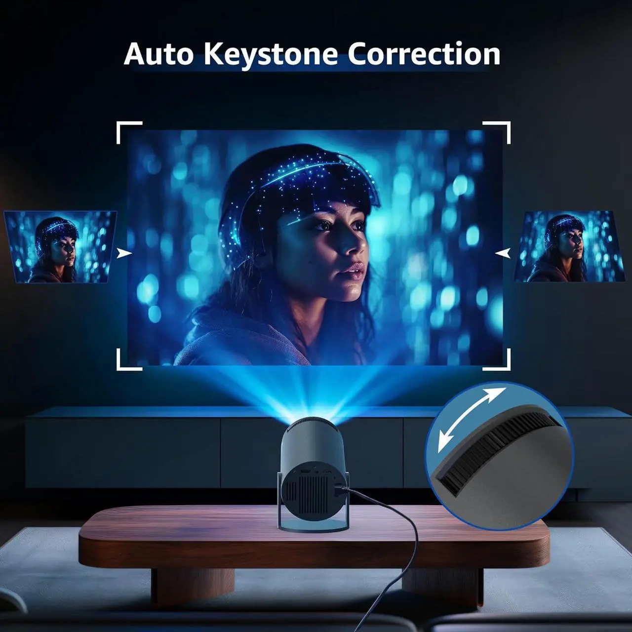 Alt view image 3 of 6 - aubor Mini Projector with Android TV 11.0, Support 1080P Smart Portable Projector with 5G WiFi and Bluetooth, 10000 LumenAuto Keystone Correction, Premium 360 Sound, 40"-130" Screen Video Projector