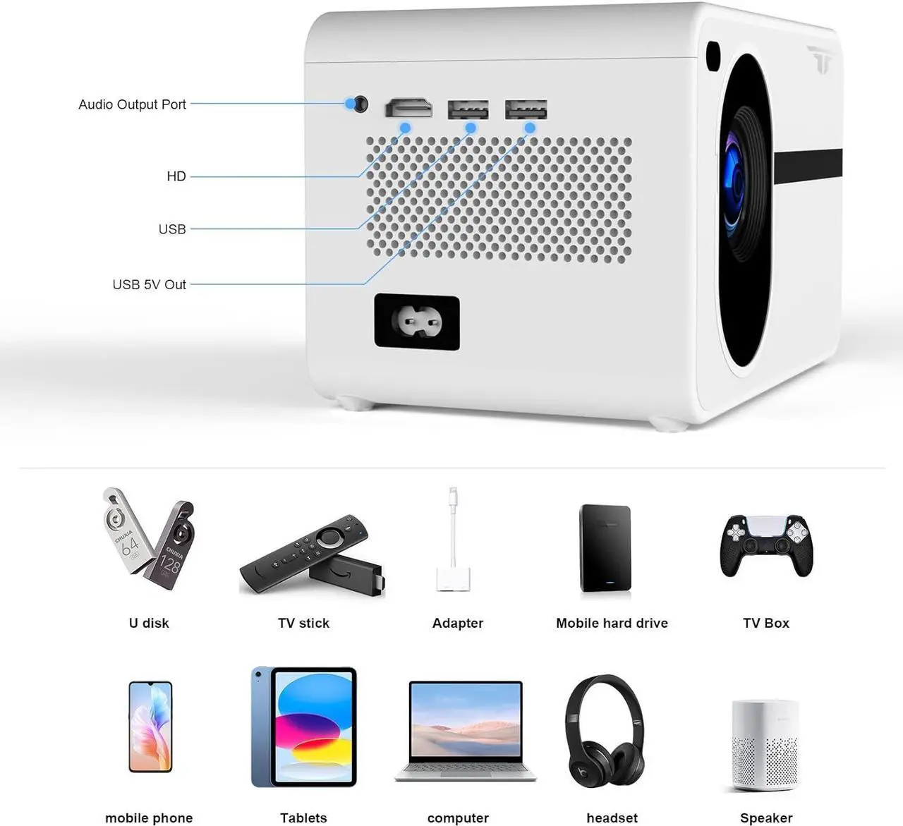 Alt view image 4 of 6 - Projector with WiFi and Bluetooth, Wielio Native 1080P 12000L Outdoor Portable Mini Video Movie Projector, Proyector Compatible with iOS/Android/TV Stick/HDMI/USB/AV for Home Theater