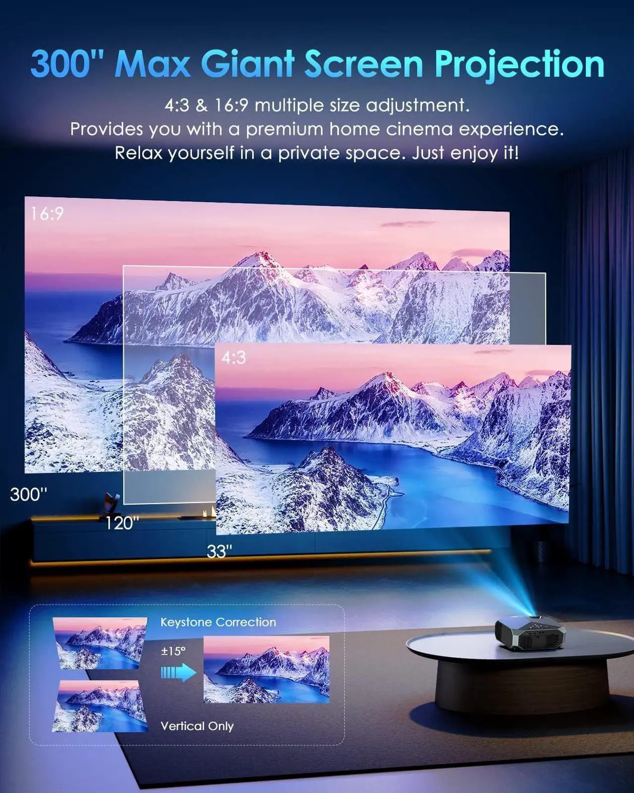 Alt view image 6 of 7 - Projector with 5G WiFi and Bluetooth, Native 1080P Outdoor Portable Video Projector Support 4K, Home Theater Movie Projector Compatible with HDMI, USB, Laptop, iOS & Android Phone