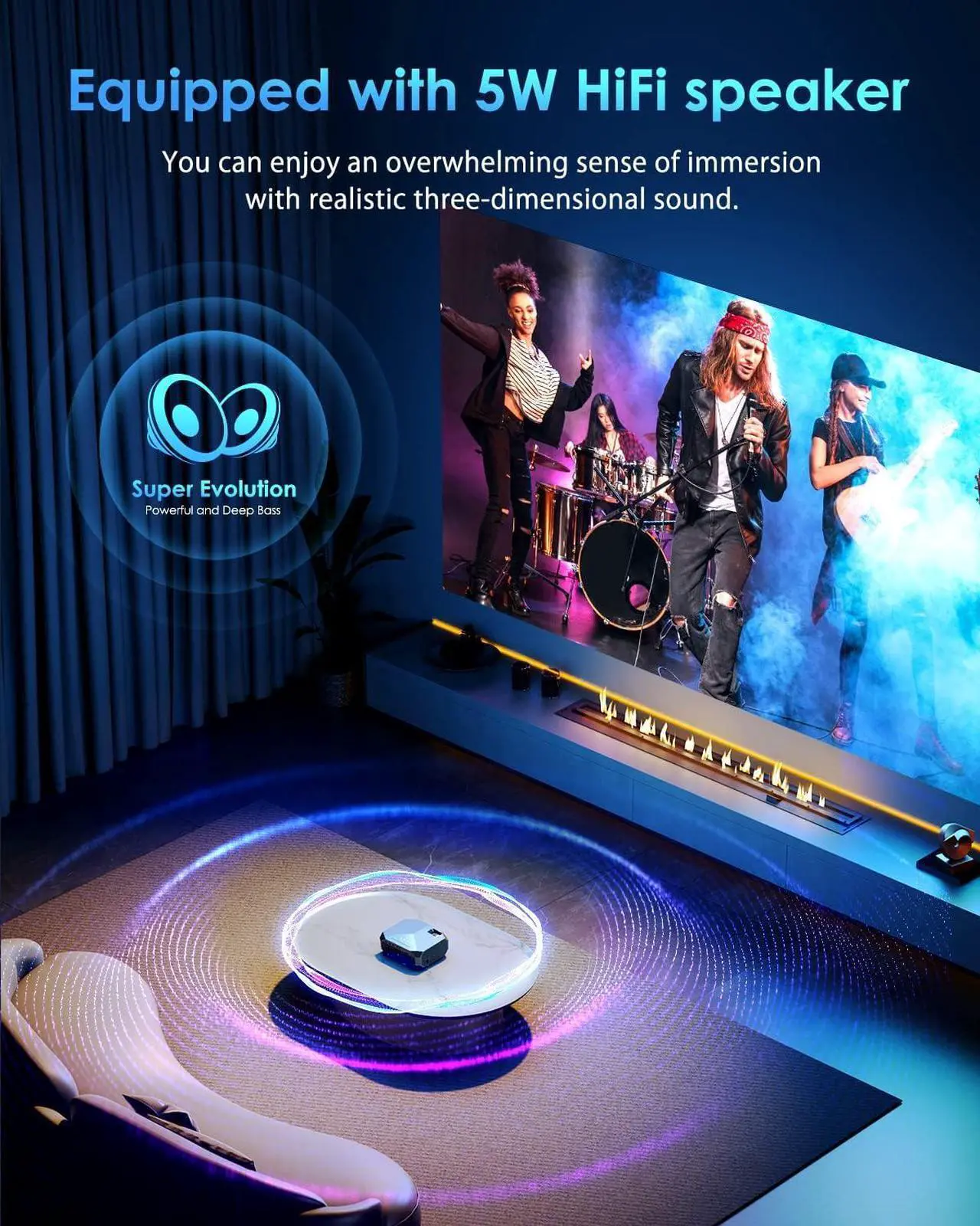 Alt view image 5 of 7 - Projector with 5G WiFi and Bluetooth, Native 1080P Outdoor Portable Video Projector Support 4K, Home Theater Movie Projector Compatible with HDMI, USB, Laptop, iOS & Android Phone