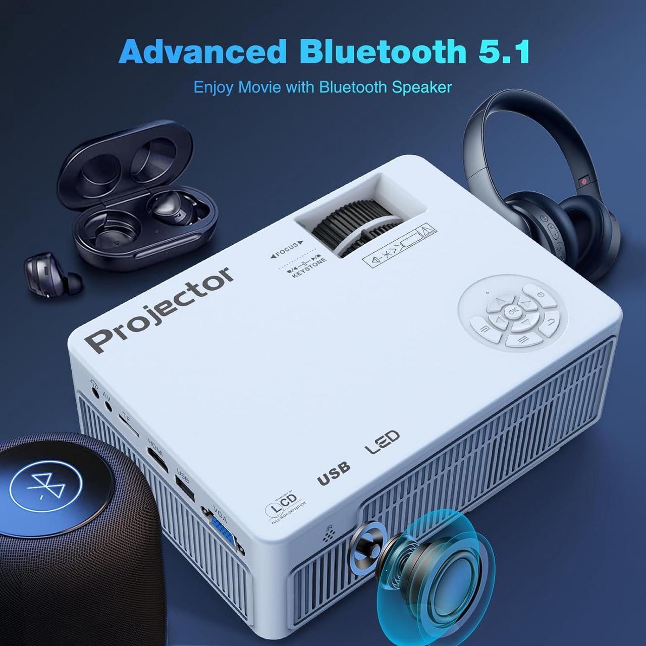 Alt view image 6 of 7 - Native 1080P Projector with 5G WiFi Bluetooth (with Tripod), 14000L 4K Supported Home Projector, Portable Outdoor Projector with Max 300" Display, Movie Projector Compatible with TV Stick, HDMI, Phone