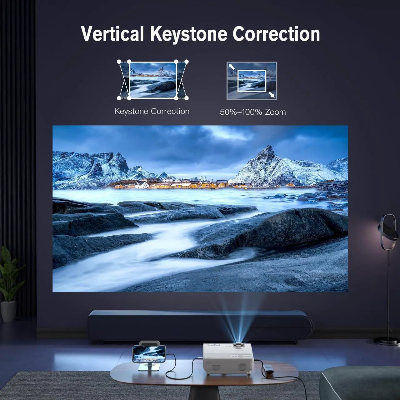 Alt view image 4 of 6 - Projector, XuanPad 2023 Upgraded Mini Projector, Video Projector HD 1080P Supported, Portable Home Projector Compatible with TV Stick, HDMI, USB, Laptop, iPhone, Android for Home Entertainment