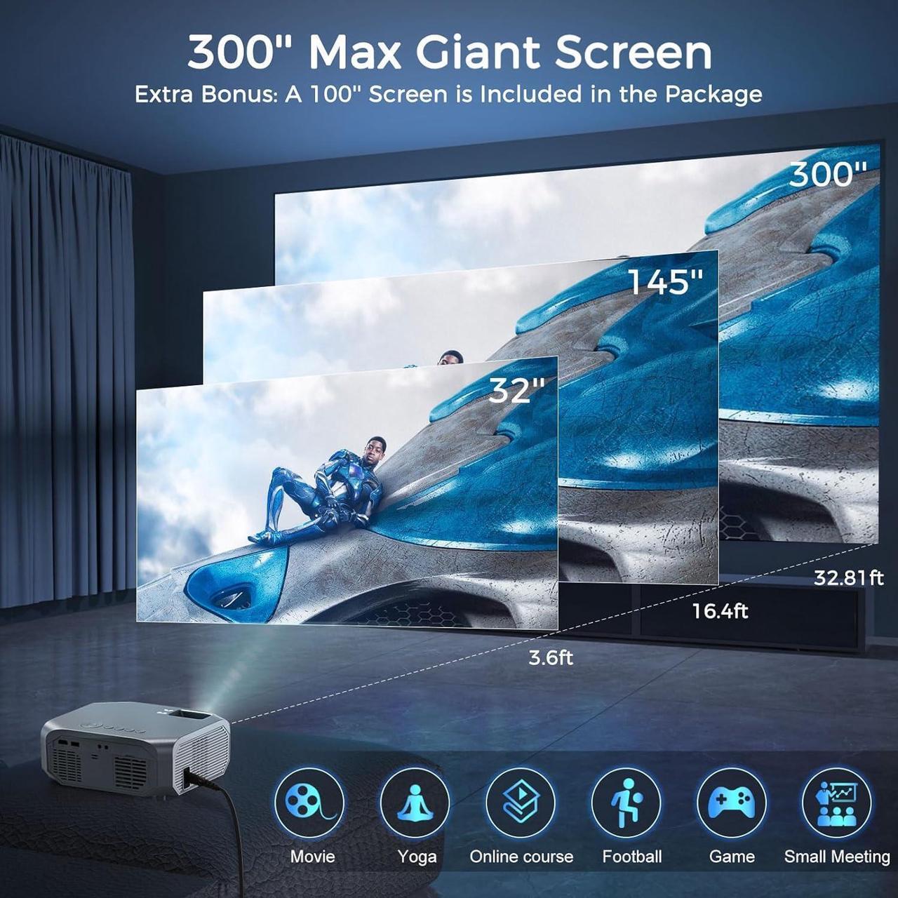 Alt view image 4 of 7 - Projector with 5G WiFi and Bluetooth, 12000L Outdoor Movie Projector Native 1080P 4k Supported, Portable Projector with Screen, Home Theater Projector for iOS/Android/TV Stick/Laptop/HDMI/USB