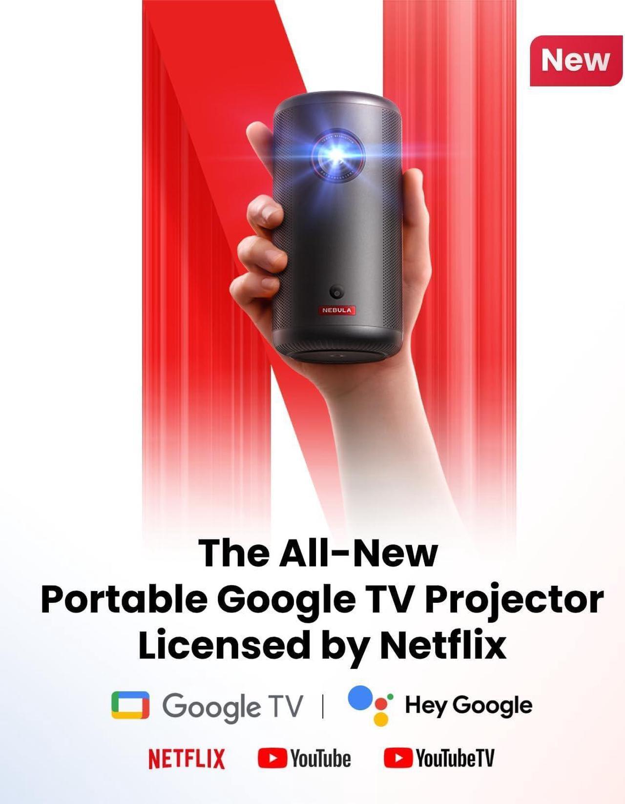 Alt view image 3 of 7 - NEBULA Capsule 3 GTV Projector, Netflix Officially Licensed, 1080P Smart Mini Projector with Wi-Fi, 2.5 Hours of Playtime, 120-Inch Display, Dolby Digital, Ultra Portable for any Space