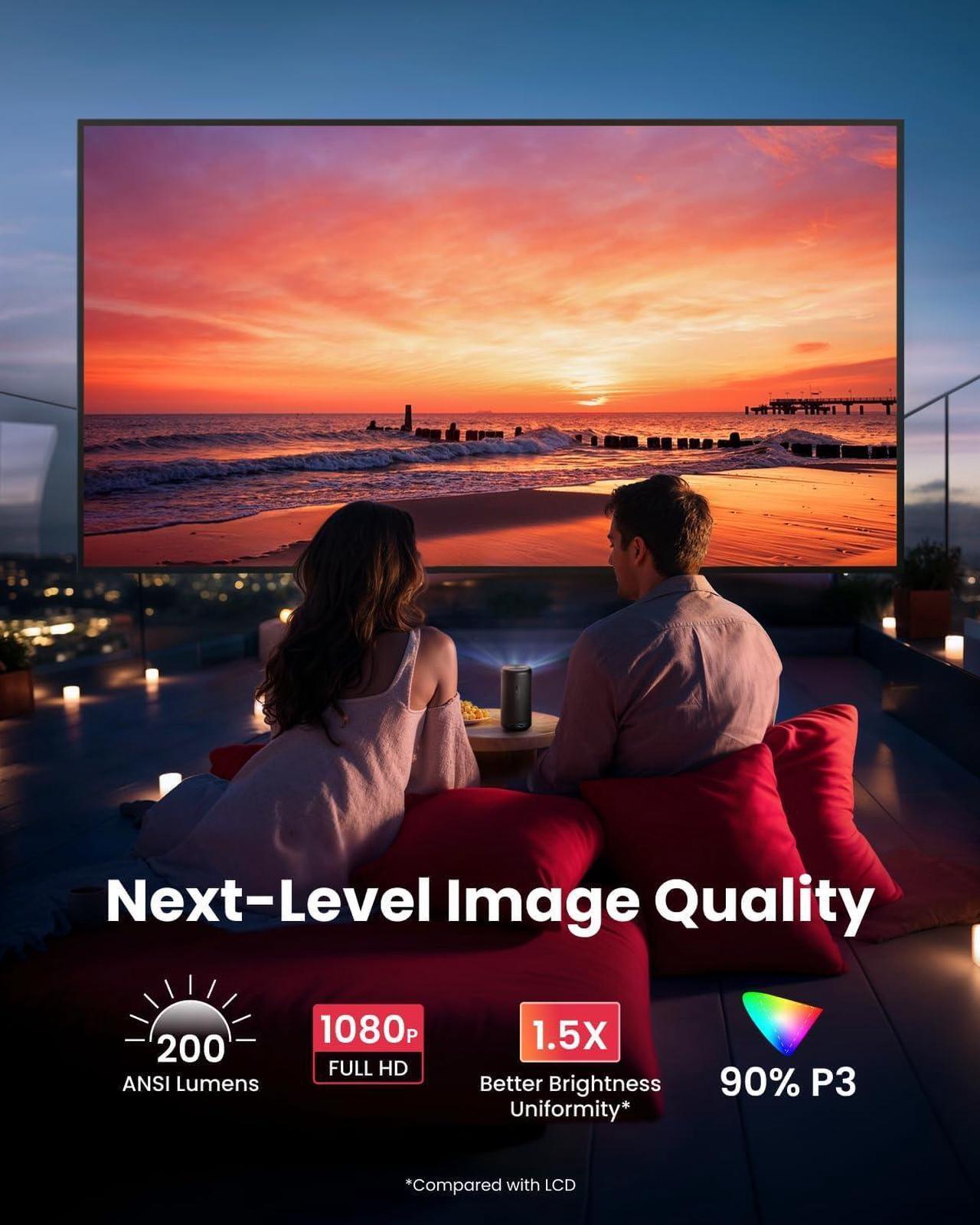 Alt view image 4 of 7 - NEBULA Capsule 3 GTV Projector, Netflix Officially Licensed, 1080P Smart Mini Projector with Wi-Fi, 2.5 Hours of Playtime, 120-Inch Display, Dolby Digital, Ultra Portable for any Space