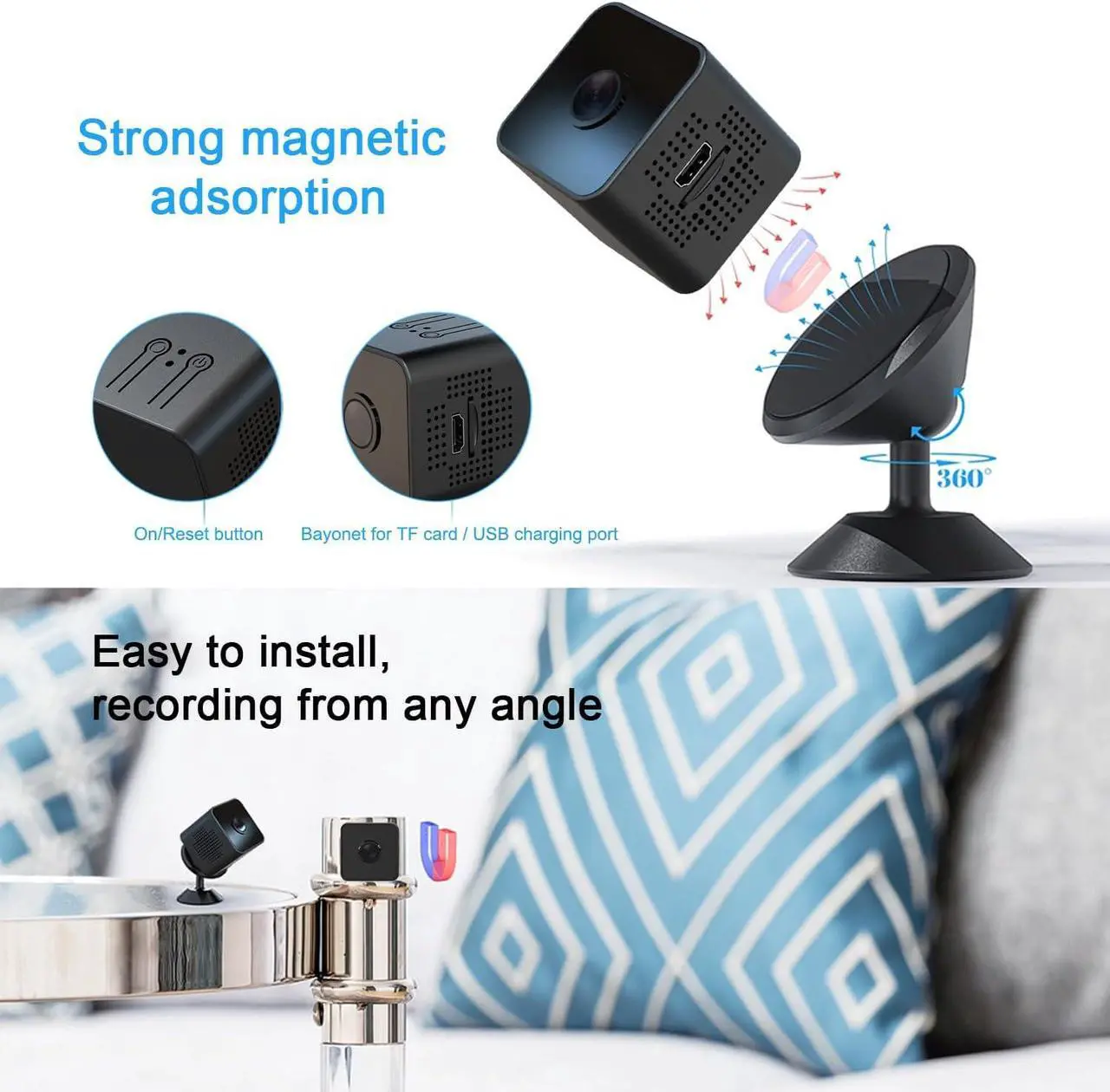 Alt view image 5 of 5 - 2024 Updated 1080P Hidden Camera - Spy Camera - Nanny Cam - Best Mini Camera - WiFi Wireless Camera - Live Video Recorder with Night Vision - Surveillance Camera Full HD(Built in SD Card)