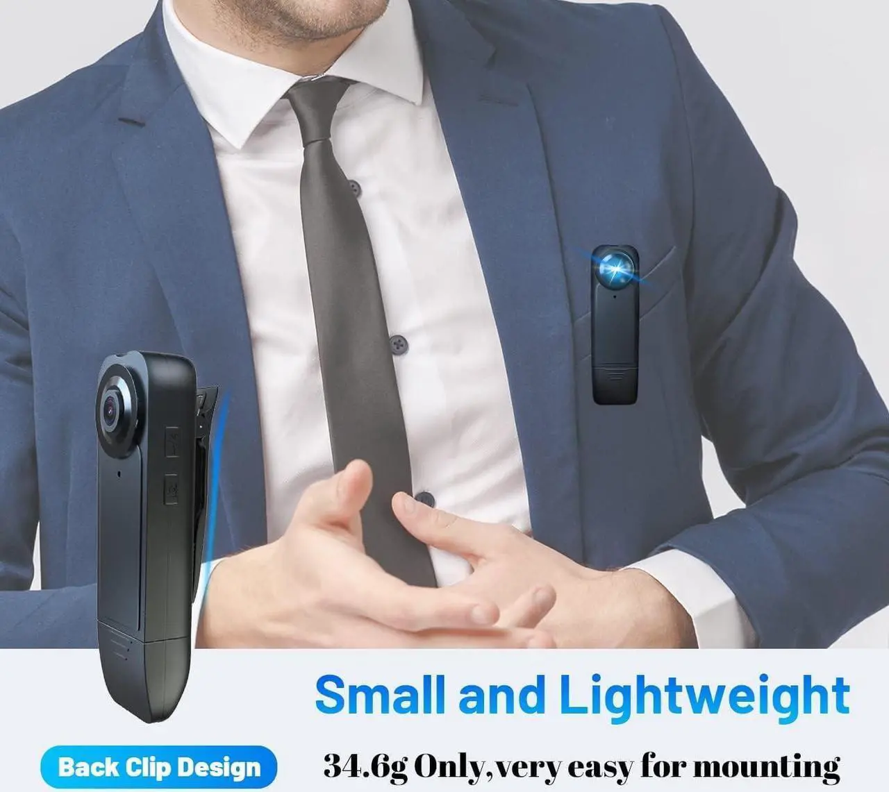 Alt view image 3 of 7 - Mini Body Camera with 1080P HD Recording Night Vision, Built-in 64GB Card 1000 mAh 6HR Battery Life Wearable Camcorder for Outdoor,Home,Sports,Pet Records,Security,Work Records