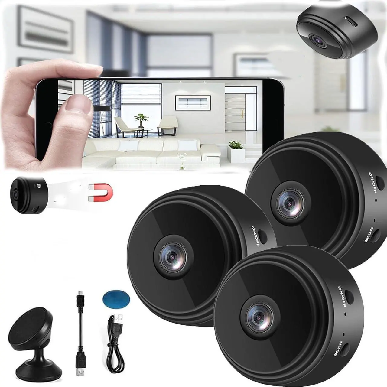 Main image of Camtrix Magnetic Mini Security Camera,Camtrix Security Camera, Camtrix Camera,Camtrix Mini 1080p Hd Wireless Magnetic Security Camera with App for Home Indoor Outdoor (3PCS)