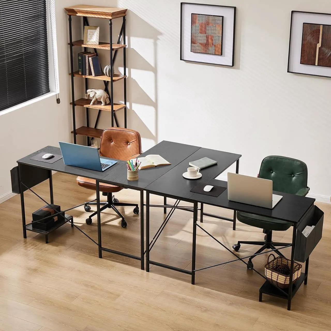 Alt view image 5 of 7 - Sweetcrispy L Shaped Computer Desk - Gaming Table Corner Desk 50 Inch PC Writing Black Desk Study Desks with Wooden Desktop CPU Stand Side Bag Reversible for Home Office Dorm Small Space