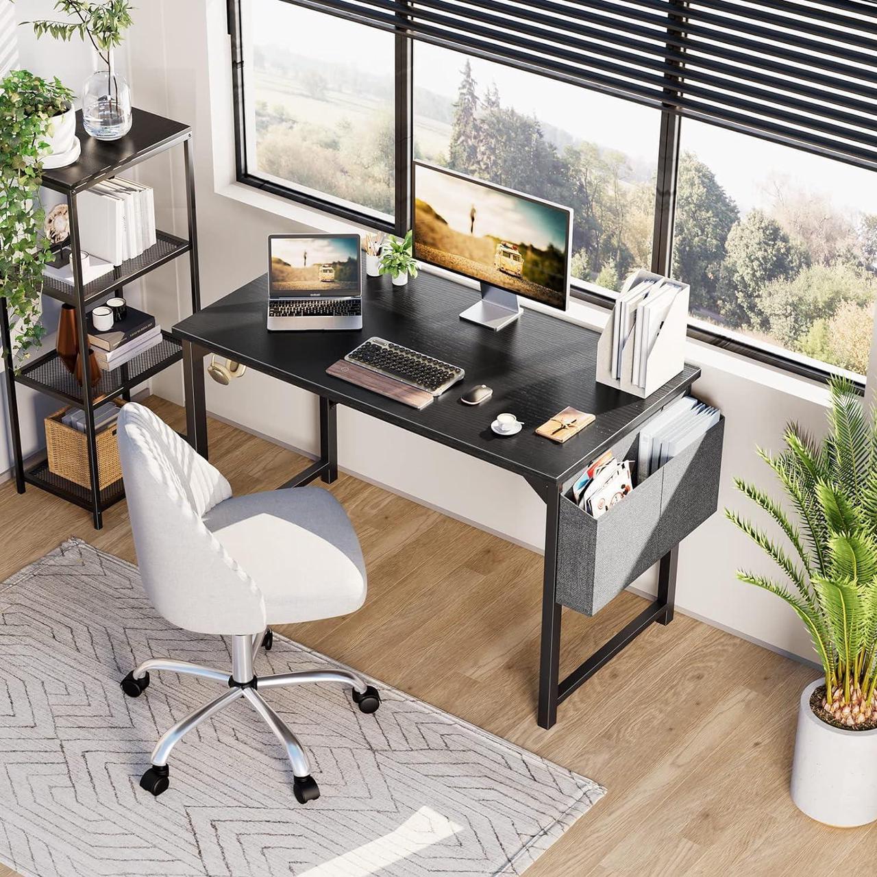 Alt view image 2 of 7 - OLIXIS Computer Small Desk 48 Inch Home Office Writing Study Work Storage Bag Headphone Hooks Simple Modern Wood Kids Student Table