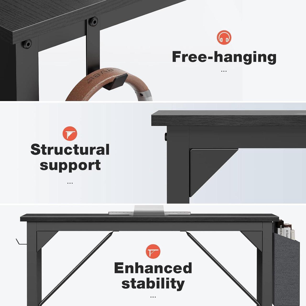 Alt view image 6 of 7 - OLIXIS Computer Small Desk 48 Inch Home Office Writing Study Work Storage Bag Headphone Hooks Simple Modern Wood Kids Student Table